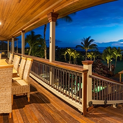 Beautiful Home Exterior Patio Deck and Dining Table with Sunset View