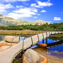 Picturesque Tidal River and Mount Oberon in Wilsons Promontory National Park.  Wilsons Promontory is located in the south of the southern Australian state of Victoria and is a popular weekend getaway location for residents of Melbourne.