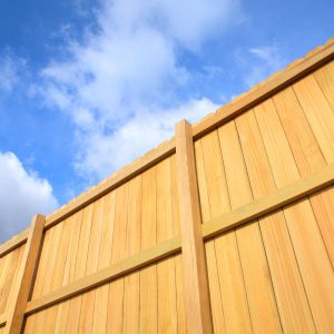 long life installation pressure treatment lumber fence and blue sky